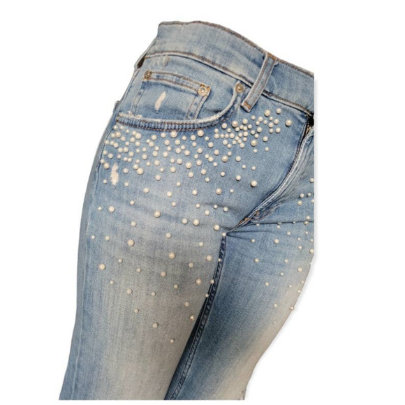 Zara Premium Pearl Embellished Distressed Boyfriend Fit Ankle Jeans‎ Size 6 - Picture 10 of 11